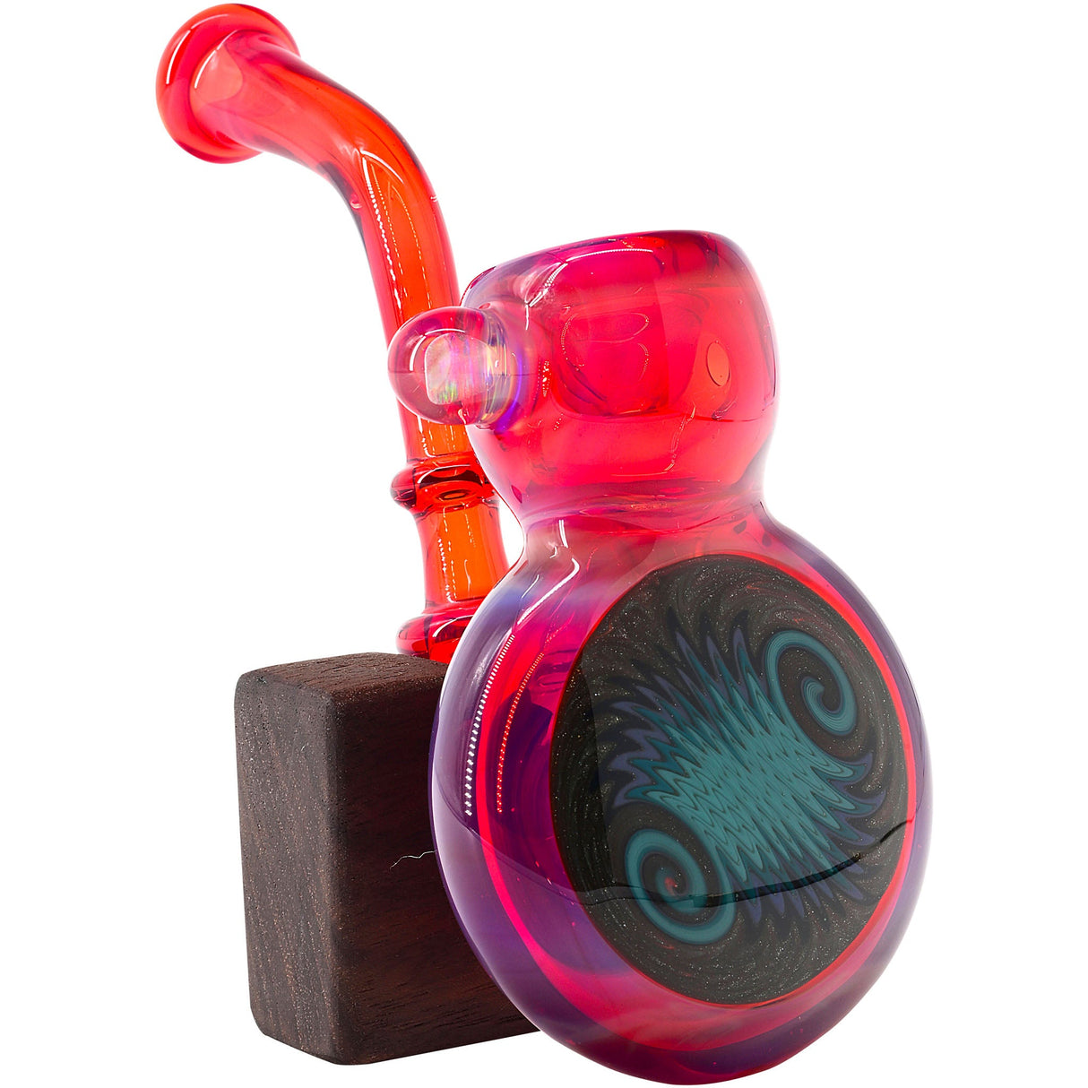 Fumed Ruby Sherlock Glass Bubbler Pipe by Chris Lezak