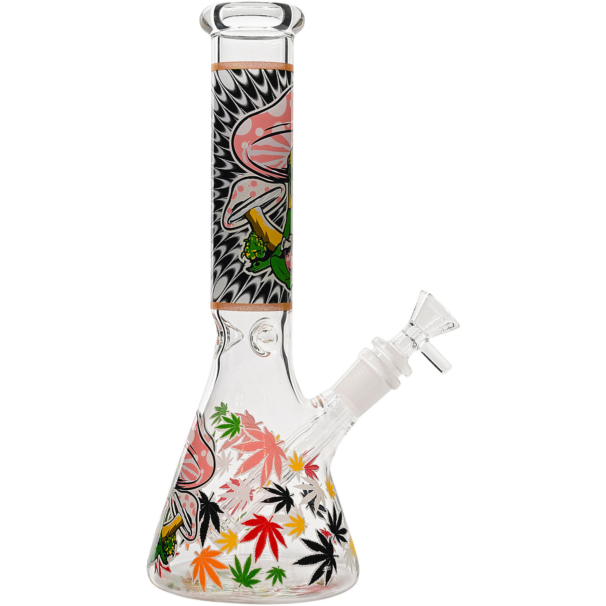 Aliens And Hemp Leaves Glow Glass Beaker Water Pipe-10" / 14mm F / Designs Vary