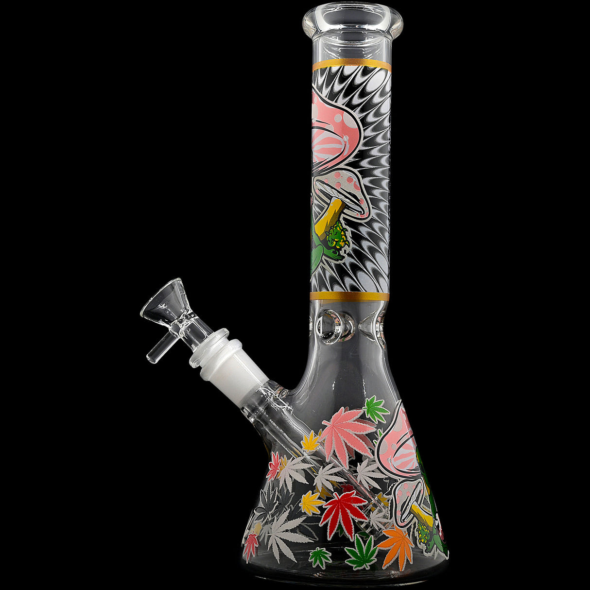 Aliens And Hemp Leaves Glow Glass Beaker Water Pipe-10" / 14mm F / Designs Vary