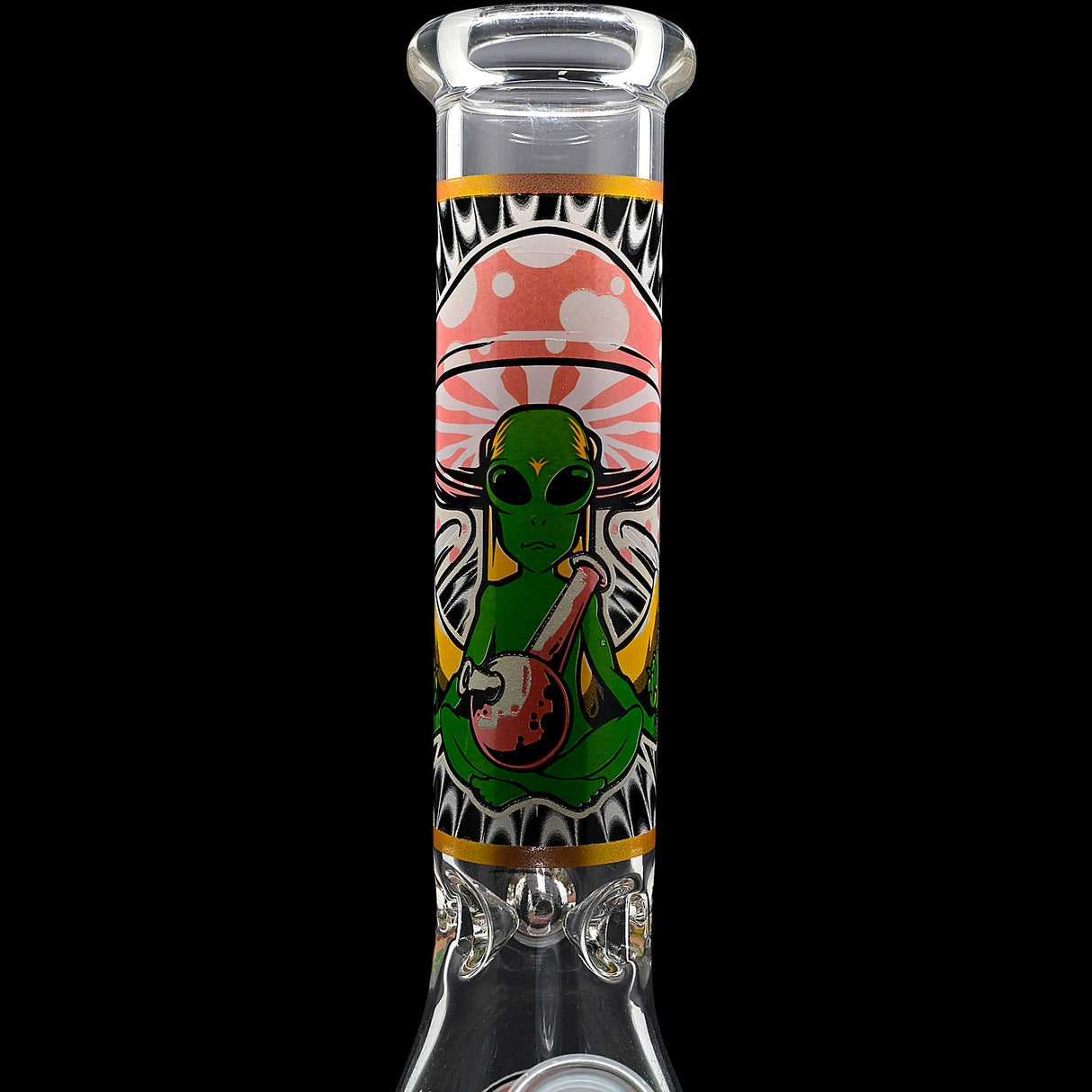 Aliens And Hemp Leaves Glow Glass Beaker Water Pipe-10" / 14mm F / Designs Vary