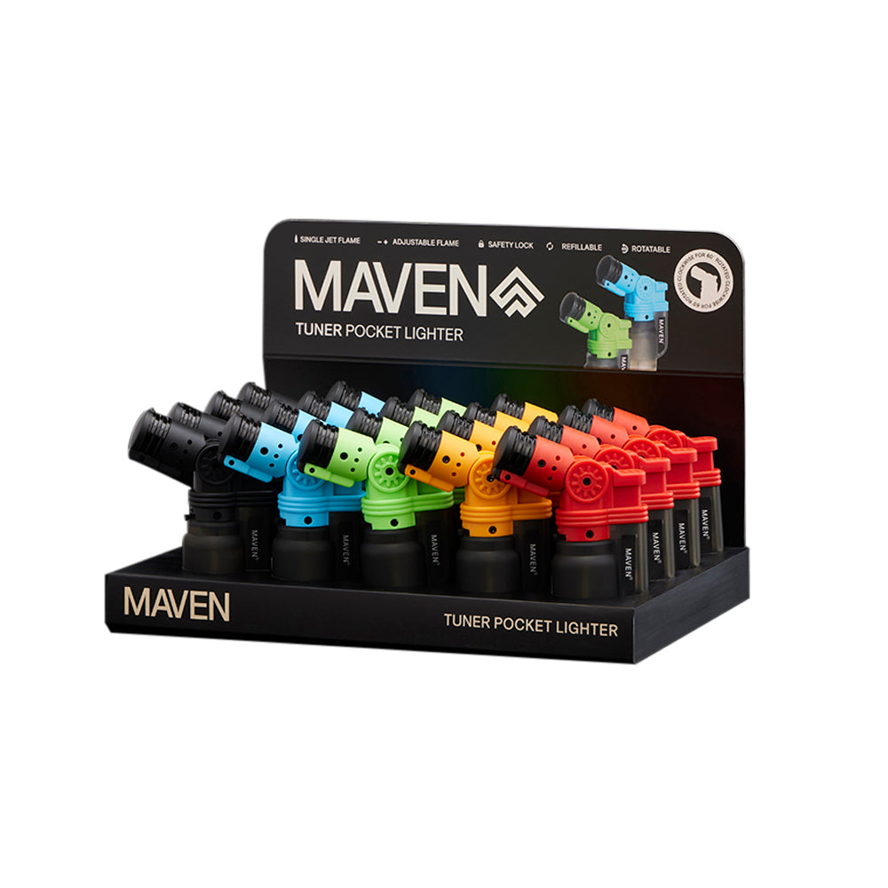 Maven Torch Tuner 5-Pack Jet Flame Lighters, Windproof, Adjustable Head, Front View