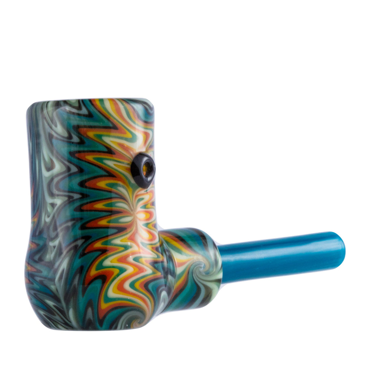 Crush Classic Corn Cob Glass Pipe in Blue, Swirled Design - Side View