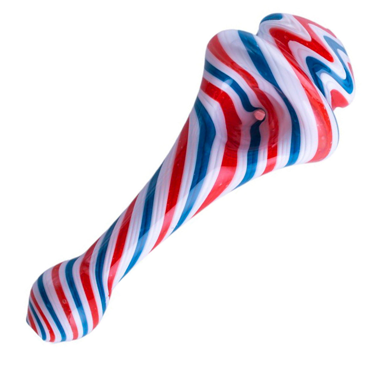 Crush Spinning Top Pipe in red, white, and blue stripes, Borosilicate glass, for dry herbs