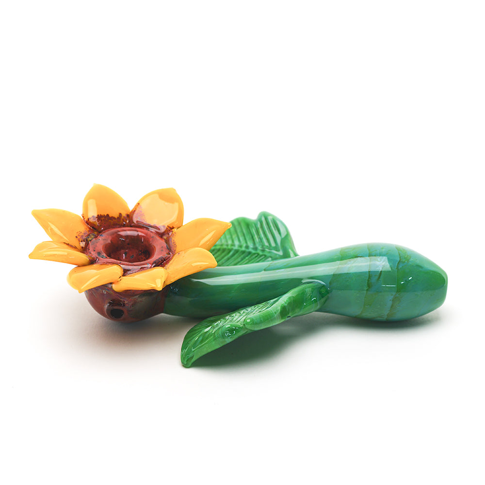 Empire Glassworks Sunflower Hand Pipe, Borosilicate Glass, Front View on White Background