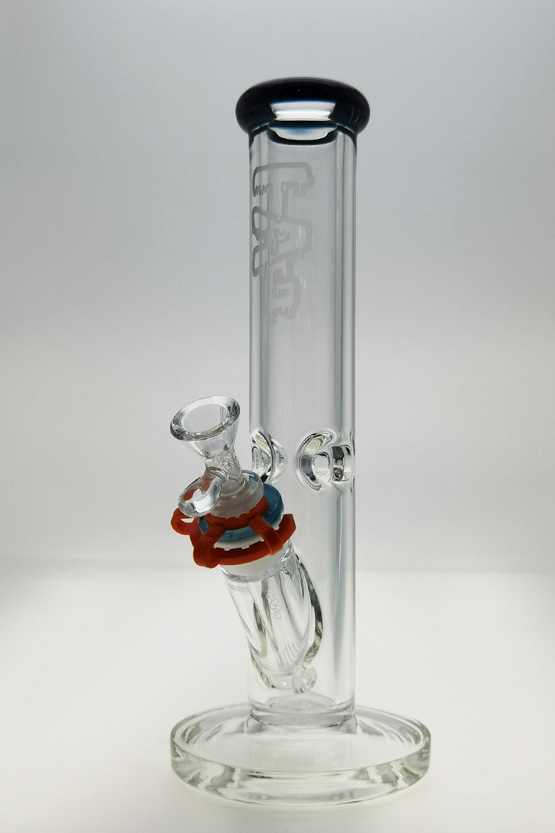 TAG - 12" Straight Tube 50x9MM - 18/14MM Downstem (3.75") Wavy Sandblasted Logo - Clear .02