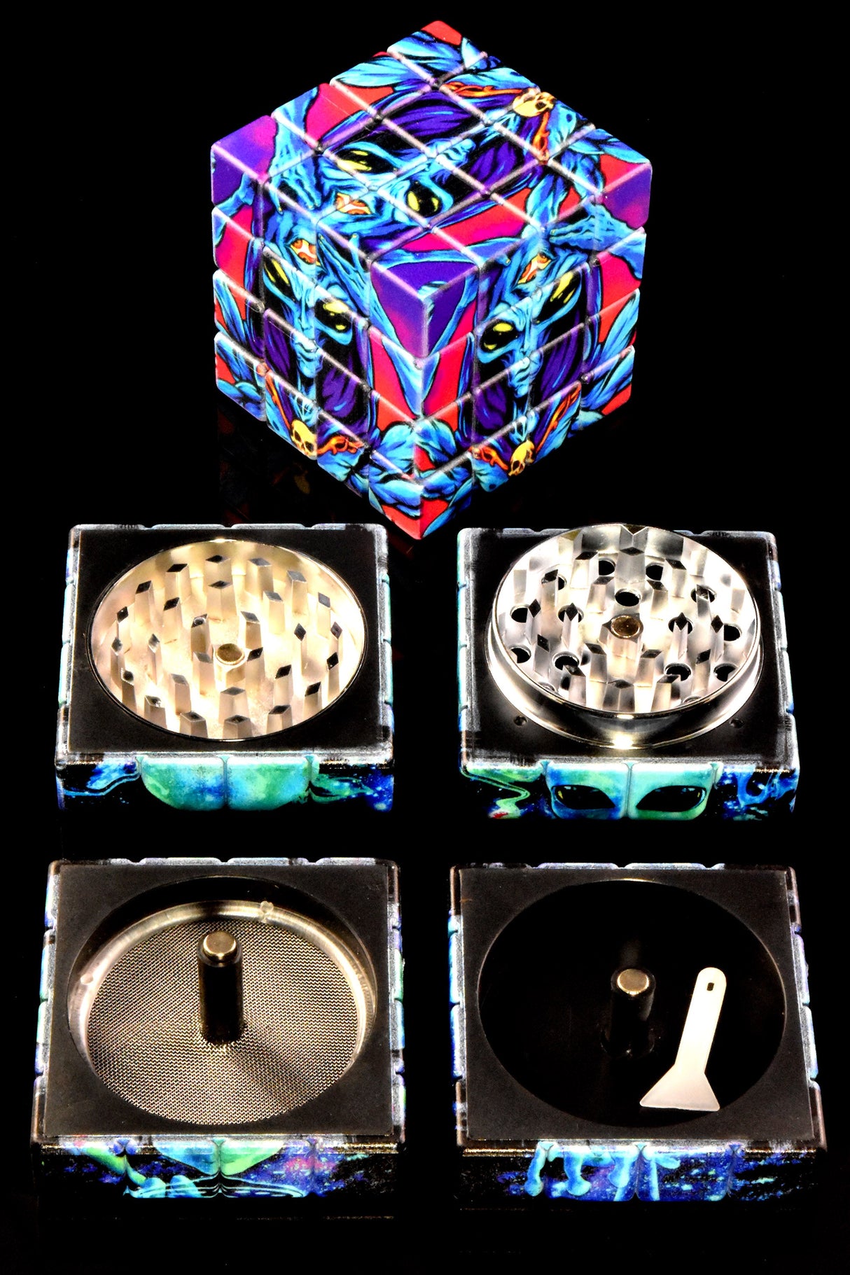 4-Part Metal Herb Grinder “Cube Solver” – 2″ – Selectable Styles