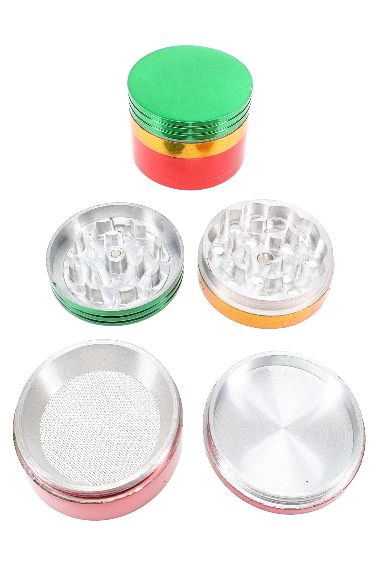 Rasta 4-Part Metal Herb Grinder “Irie Mill” – 1½″, 2″, 2½″
