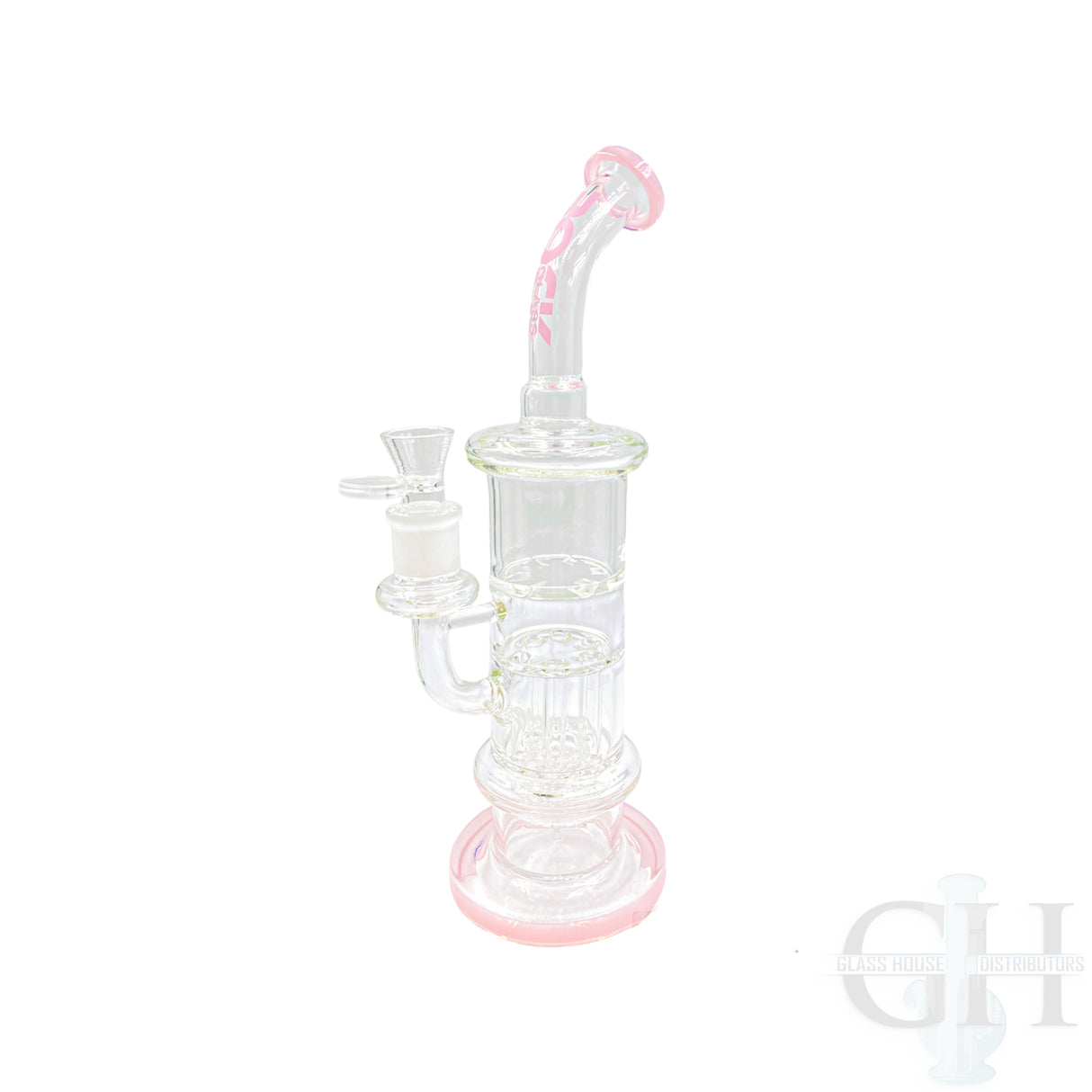 Rock Glass 14" Bent Neck Bong with Double Chamber & Matrix Perc