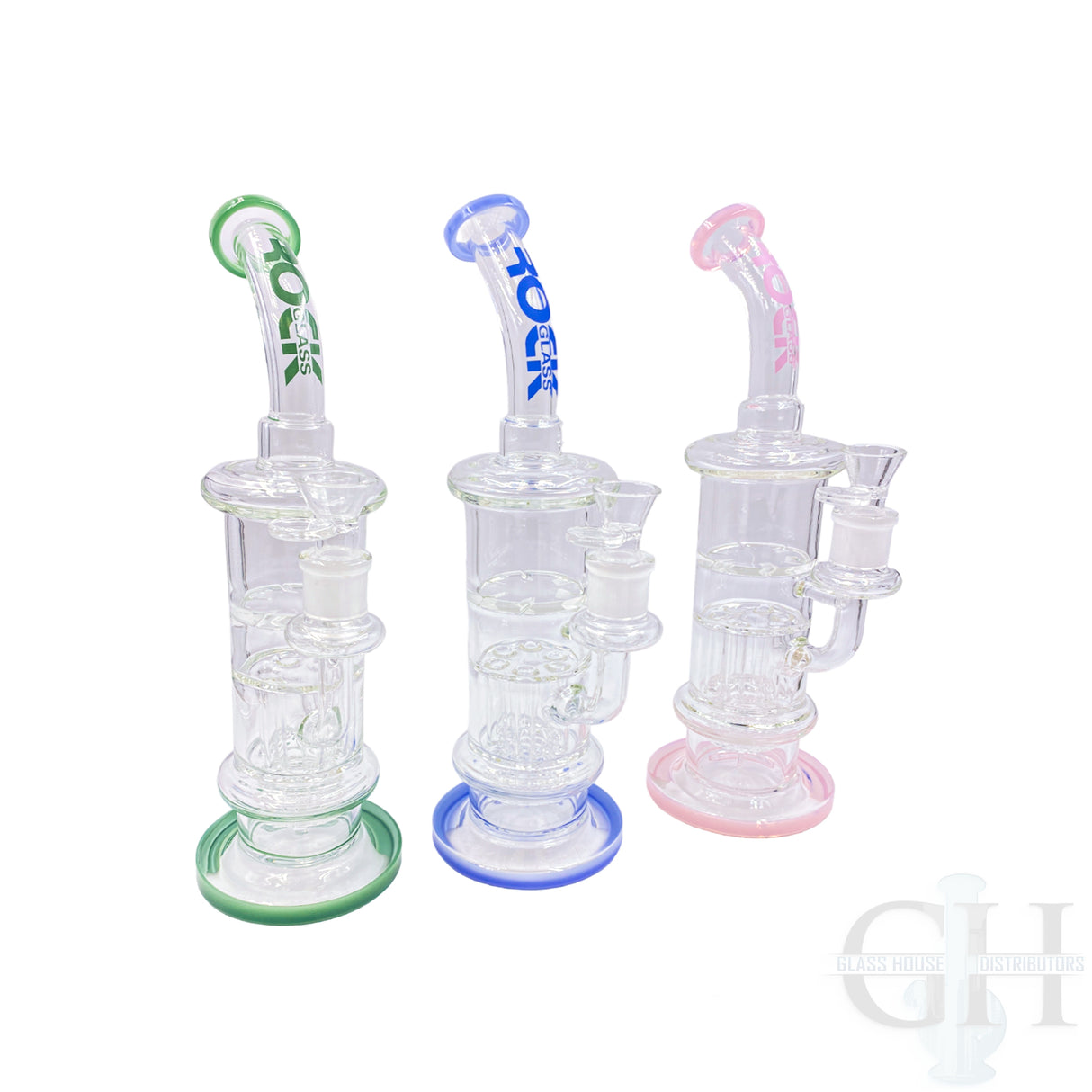 Rock Glass 14" Bent Neck Bong with Double Chamber & Matrix Perc