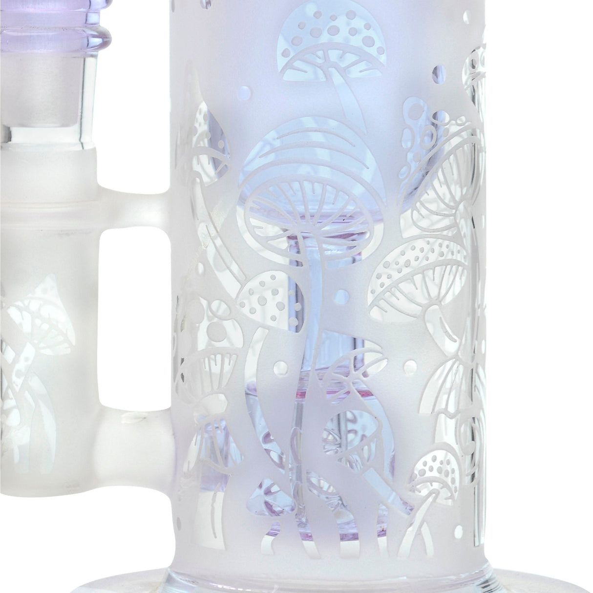 Close-up of Calibear Sandblasted Bong with Seed of Life Perc design and bent neck
