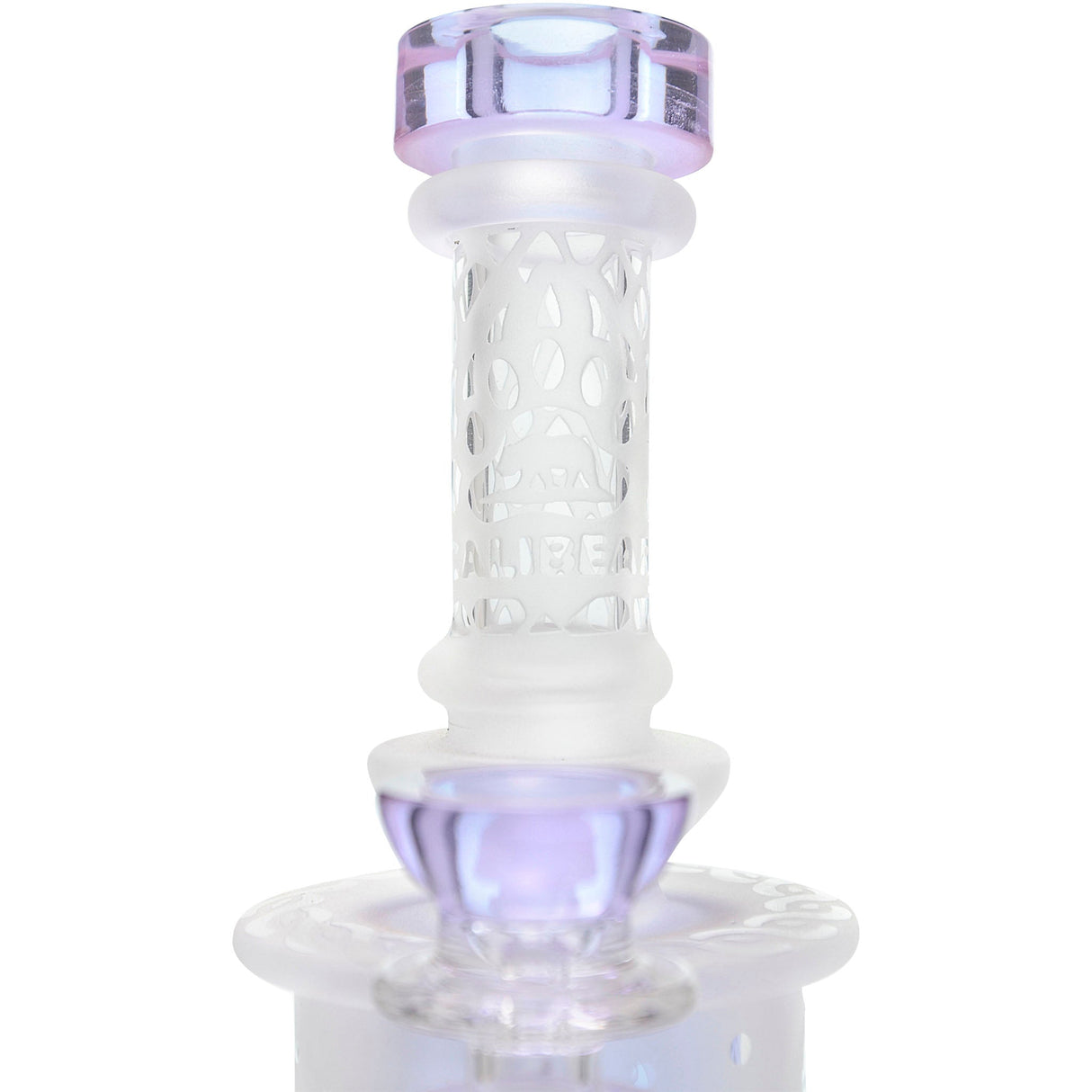 Calibear Sandblasted Bong featuring Seed of Life Perc, Bent Neck, and Color Accents - Front View