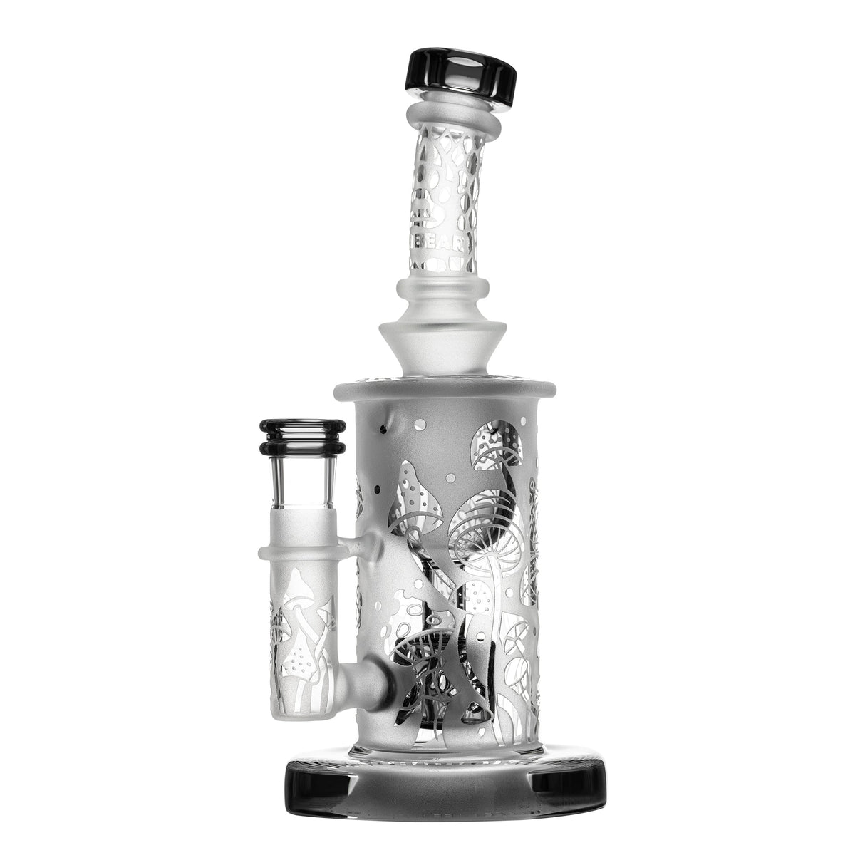 Calibear Sandblasted Bong with Seed of Life Perc, Bent Neck, and Color Accents - Front View