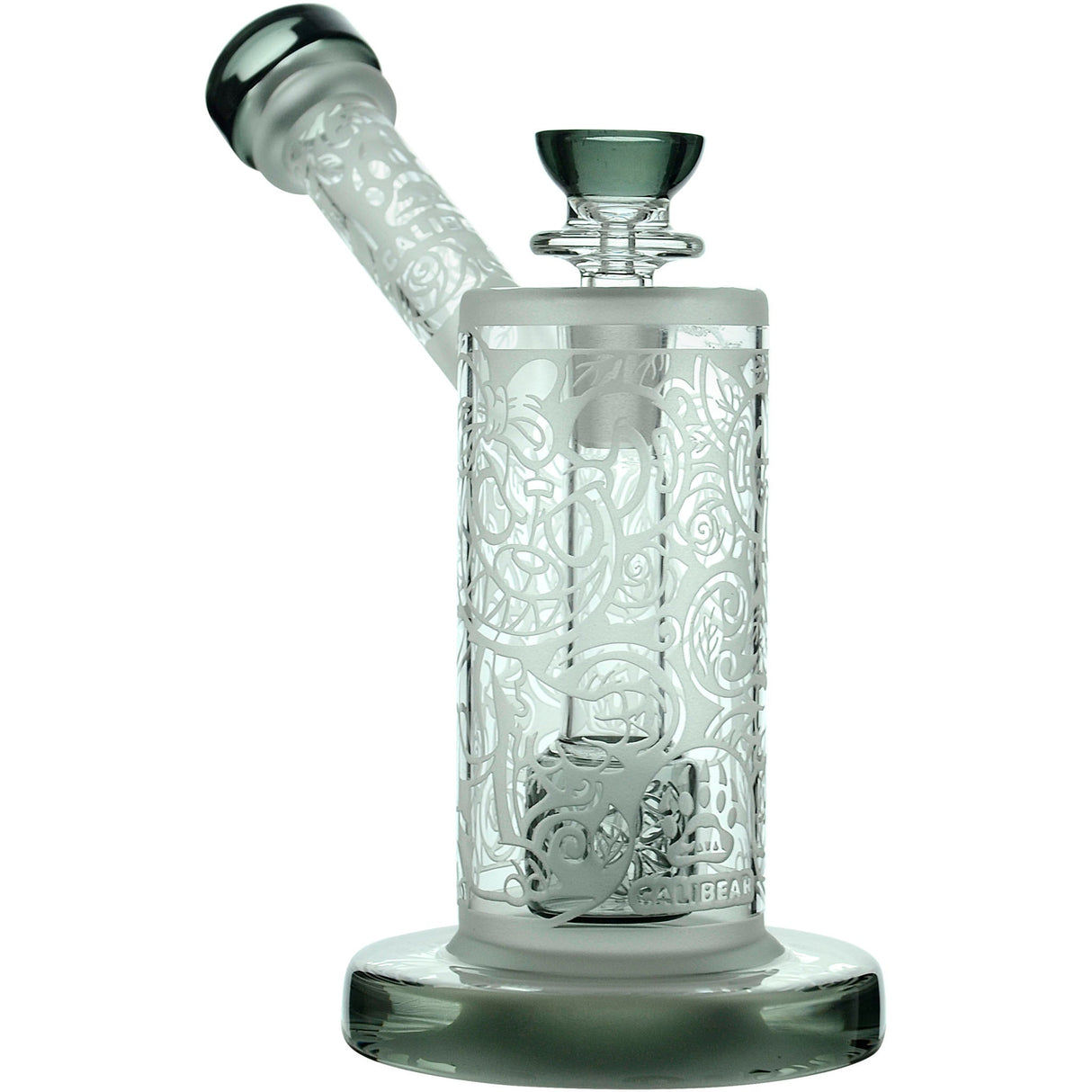 Calibear Sandblasted Upright Bubbler with Intricate Seed of Life Percolator, 14mm Bowl, Front View