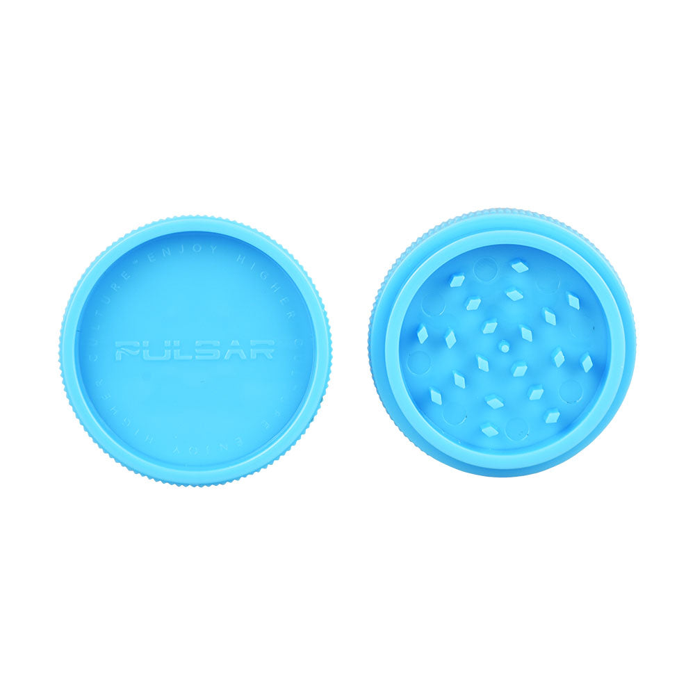 Pulsar Acrylic Grinder 2pc Set in Blue, 2" Size, Top and Bottom View, for Easy Grinding