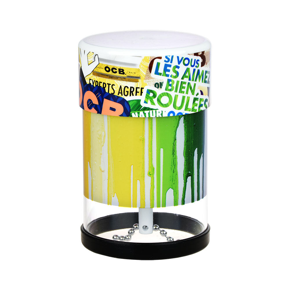 OCB x Wakit Electric Grinder in Melt variant, featuring vibrant drip design and easy one-touch operation