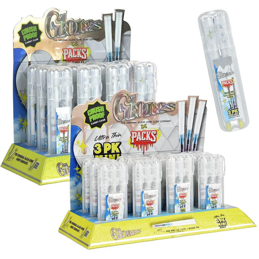 Glones x Packs Ultra Thin Pre-Rolled Cones + Glass Tips | 3pc | 12ct Display
