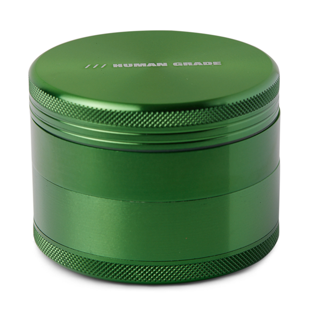 Human Grade Grinder 1B in Green, 2.5" 4-Part Durable Metal Herb Grinder, Front View