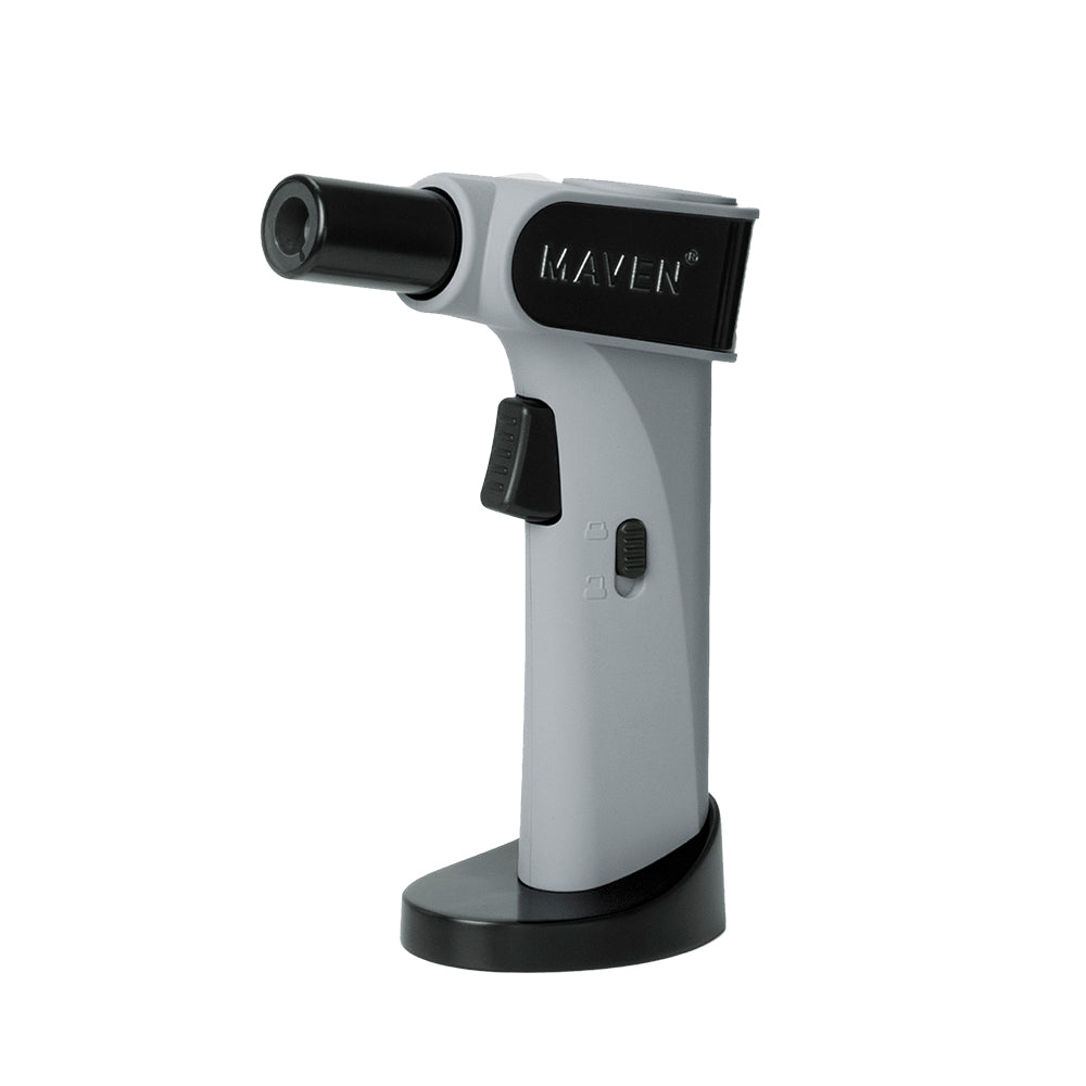 Maven Torch Night Windproof Jet Flame Lighter in Gray, Butane Refillable with Safety Lock, Front View