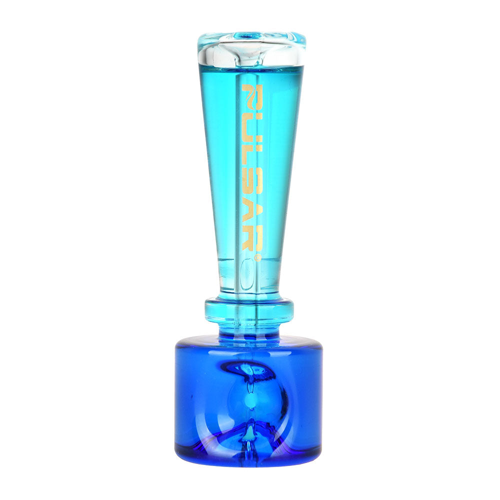 Pulsar Stacked Geometric Glycerin Hand Pipe in Blue, 4.25" Borosilicate Glass, Front View