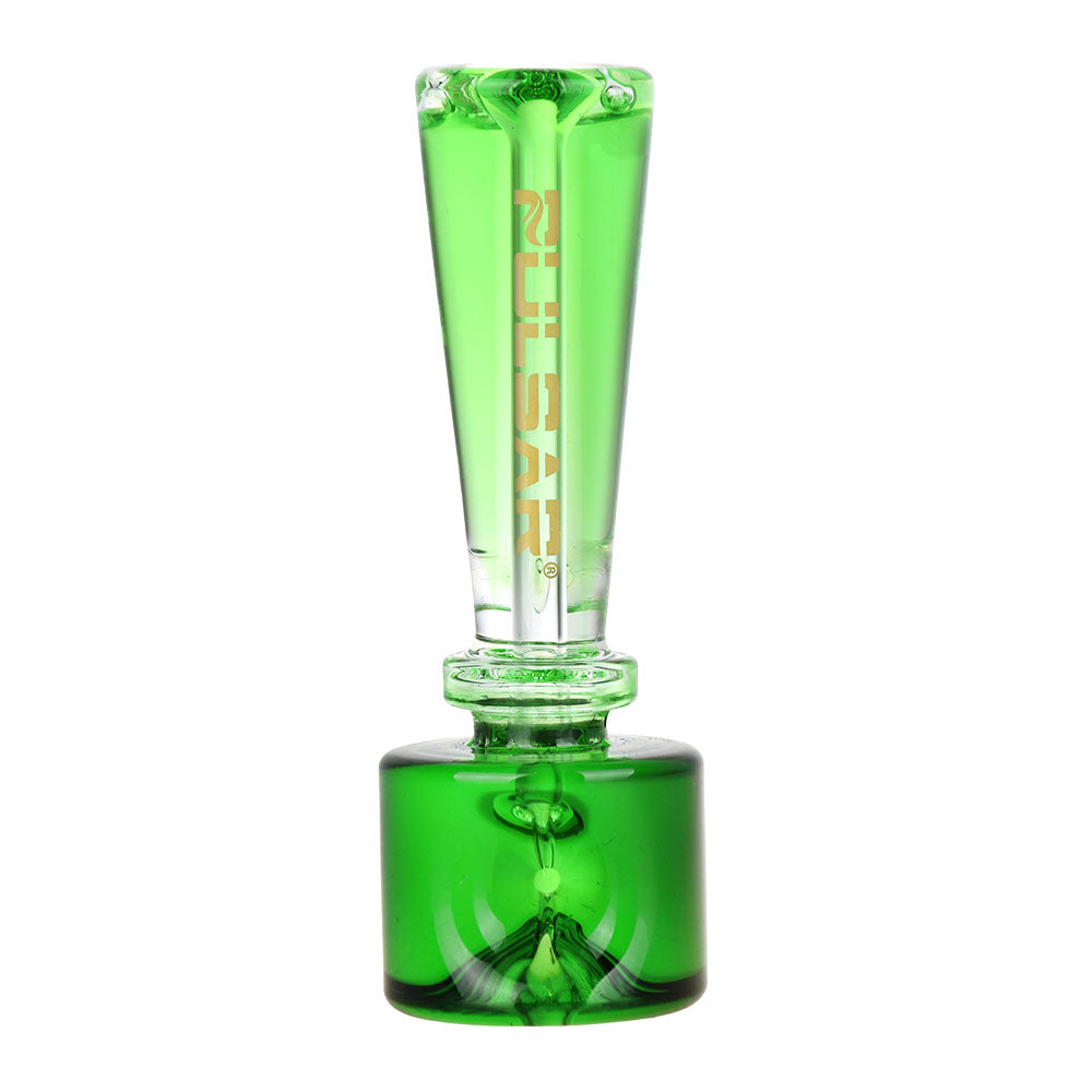 Pulsar Stacked Geometric Glycerin Hand Pipe in Green, 4.25" Borosilicate Glass, Front View