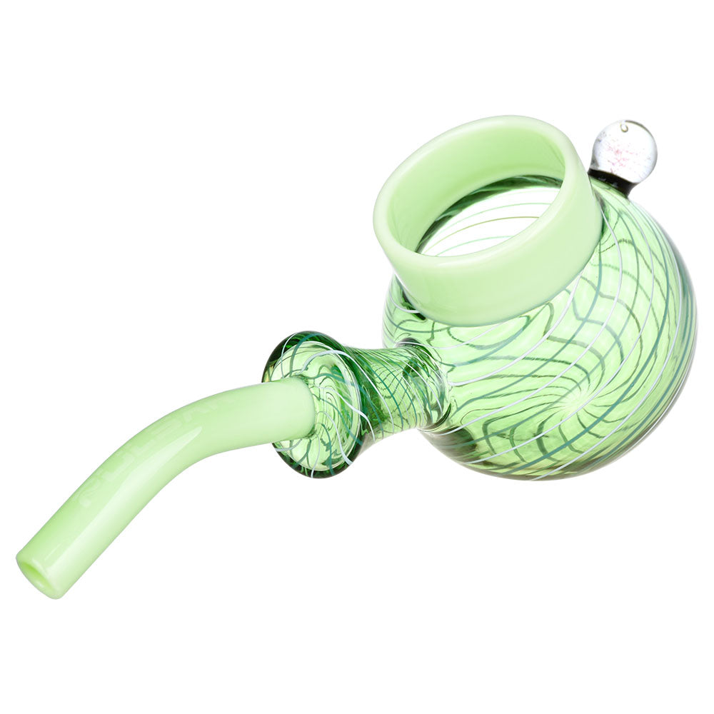Pulsar Color Swirl Hand Pipe in Green, 6.5" Sherlock Design with Borosilicate Glass, Top View