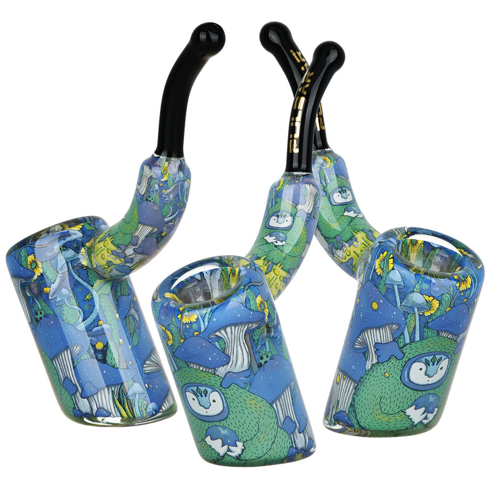 Pulsar Cosmic Garden Sherlock Hand Pipes with vibrant blue artwork, angled views showing design detail