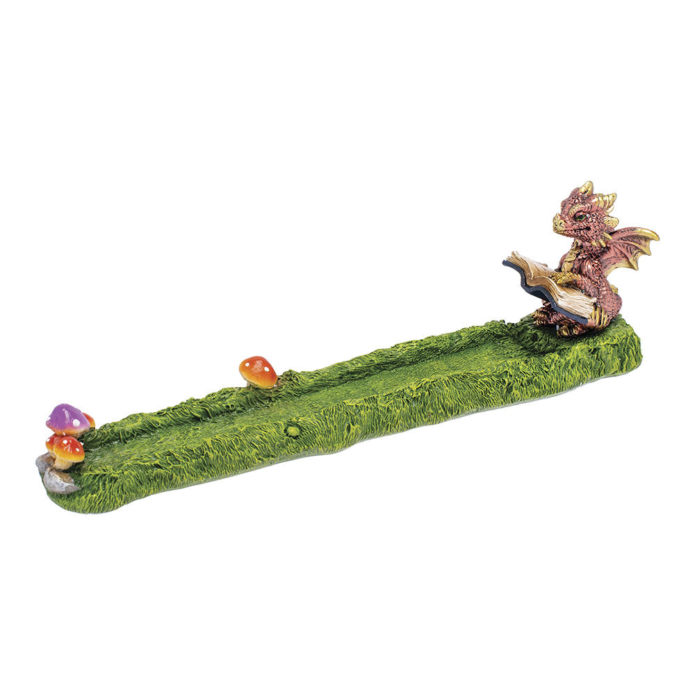 Fujima Reading Dragon Mushroom Incense Burner, 10.75" polyresin, side view on white background