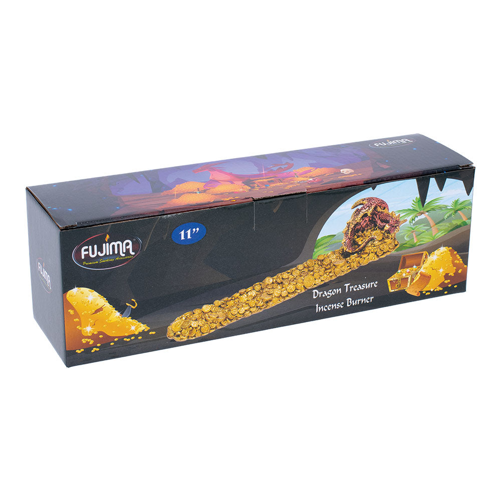 Fujima Dragon Treasure 11" Incense Burner in box with vibrant dragon design