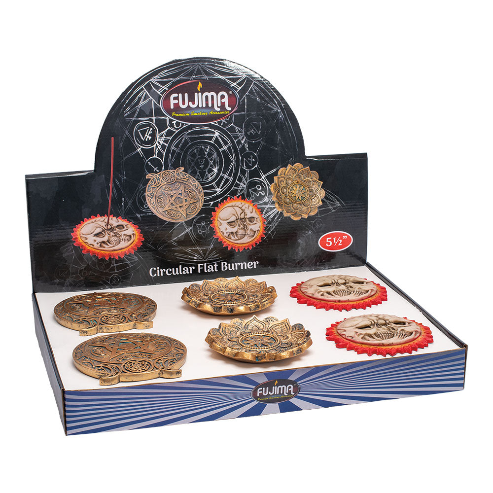 Fujima 5.5" Incense Burner Set displayed in an open box, showcasing assorted polyresin styles