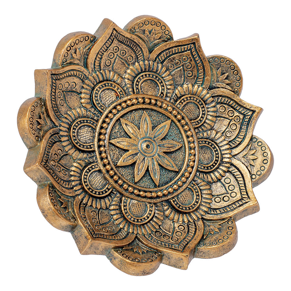 Fujima 5.5" Polyresin Incense Burner, Top View, Assorted Mandala Designs for Decor