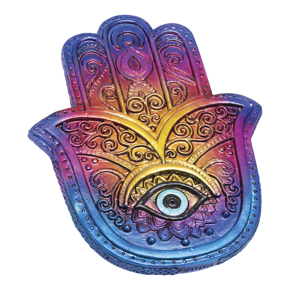 Fujima Hamsa Hand Incense Burner, 6" Polyresin, Vibrant Multi-Colored Design, Top View