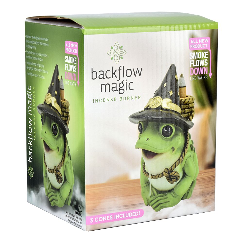 Bewitching Frog Back Flow Incense Burner packaging - 5" Polyresin Home Decor