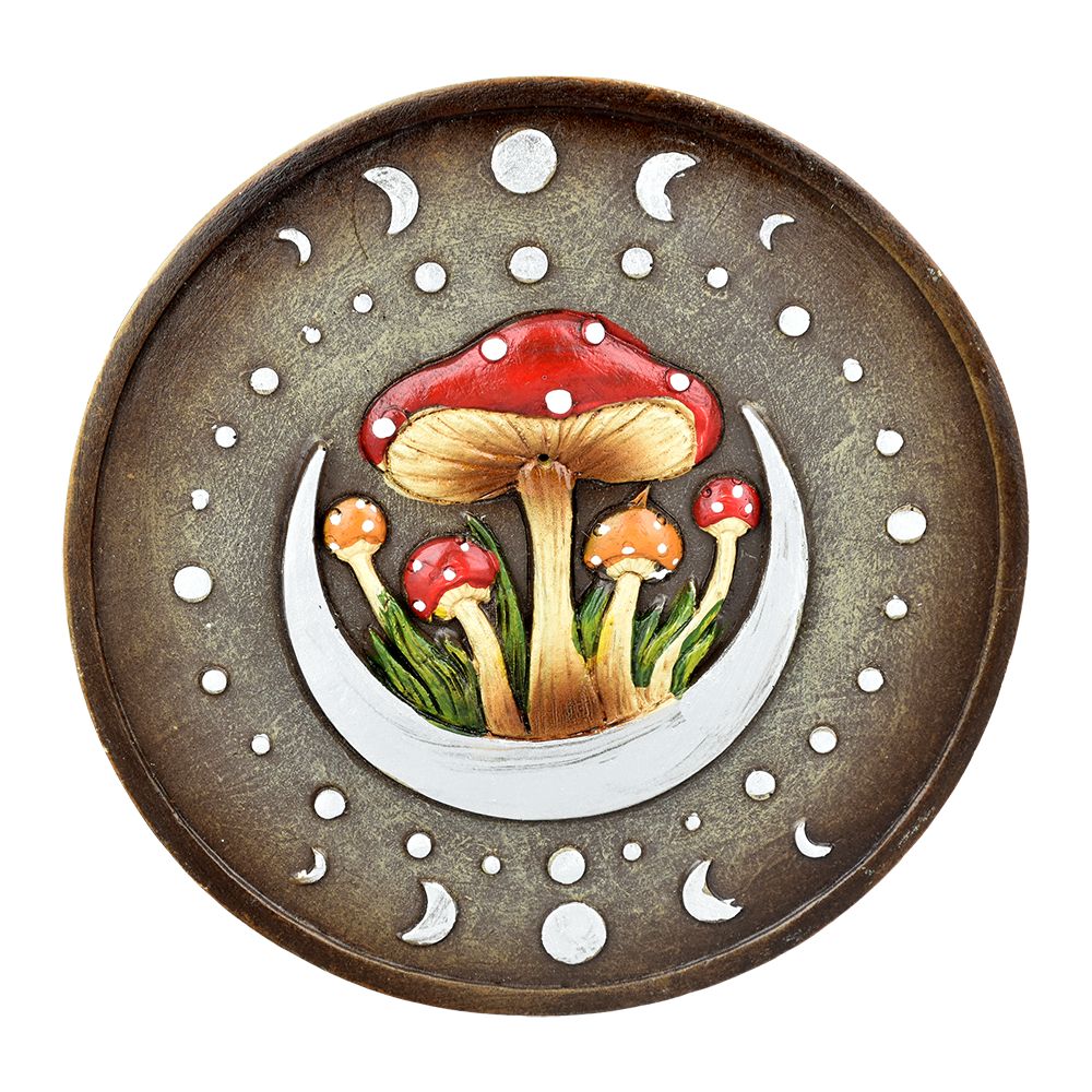 Polyresin Moons Over My Mushrooms Incense Burner, Top View, 4.75" Diameter