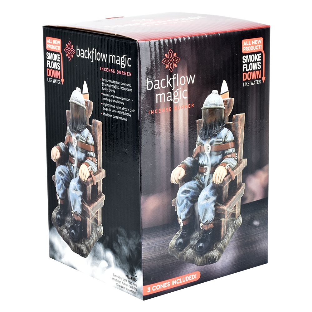 Electric Chair Polyresin Backflow Incense Burner packaging with smoke effect