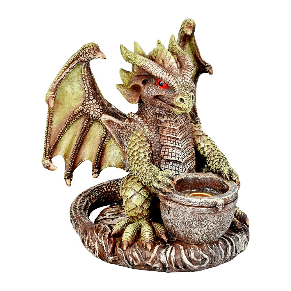 Rascally Dragon Polyresin Votive Candle Holder, 6.5" Front View on White Background