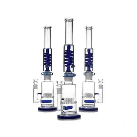 1Stop Glass 19" Coiled Glycerin Bong in Black and Blue with In-Line Percolator - Front View