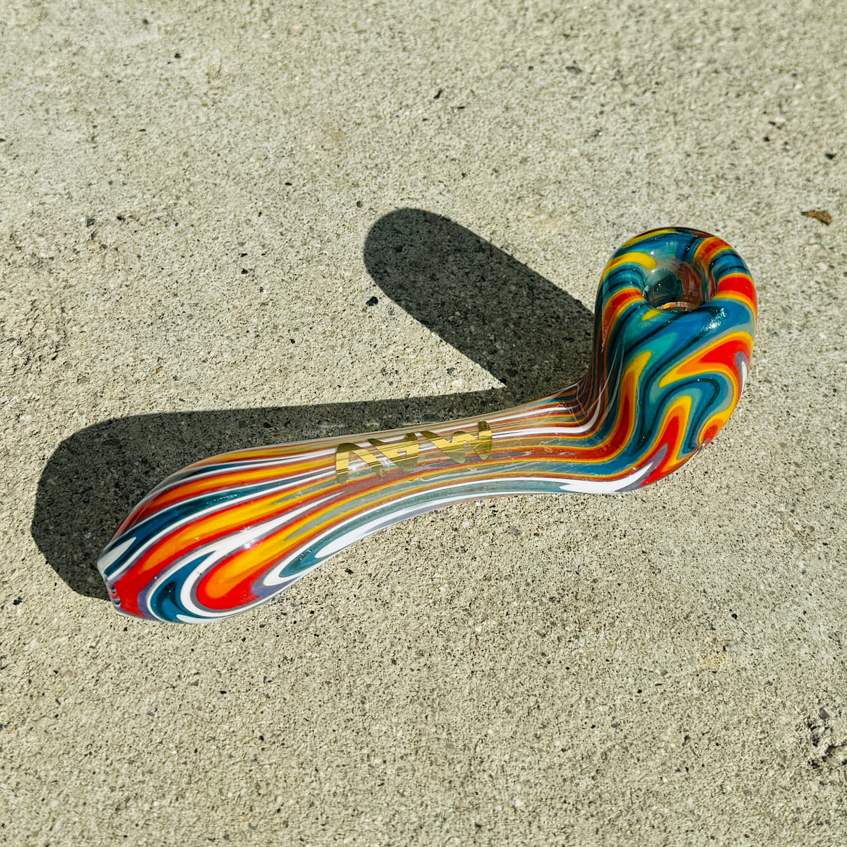 MAV Glass Wig Wag Golden 5β Sherlock Hand Pipe with Colored Glass Design
