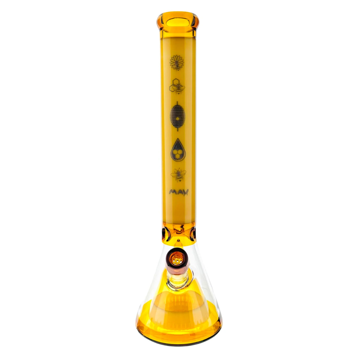 MAV Glass 18" Honey Bee Pyramid Beaker Bong with Ice Pinch, Limited Edition Front View