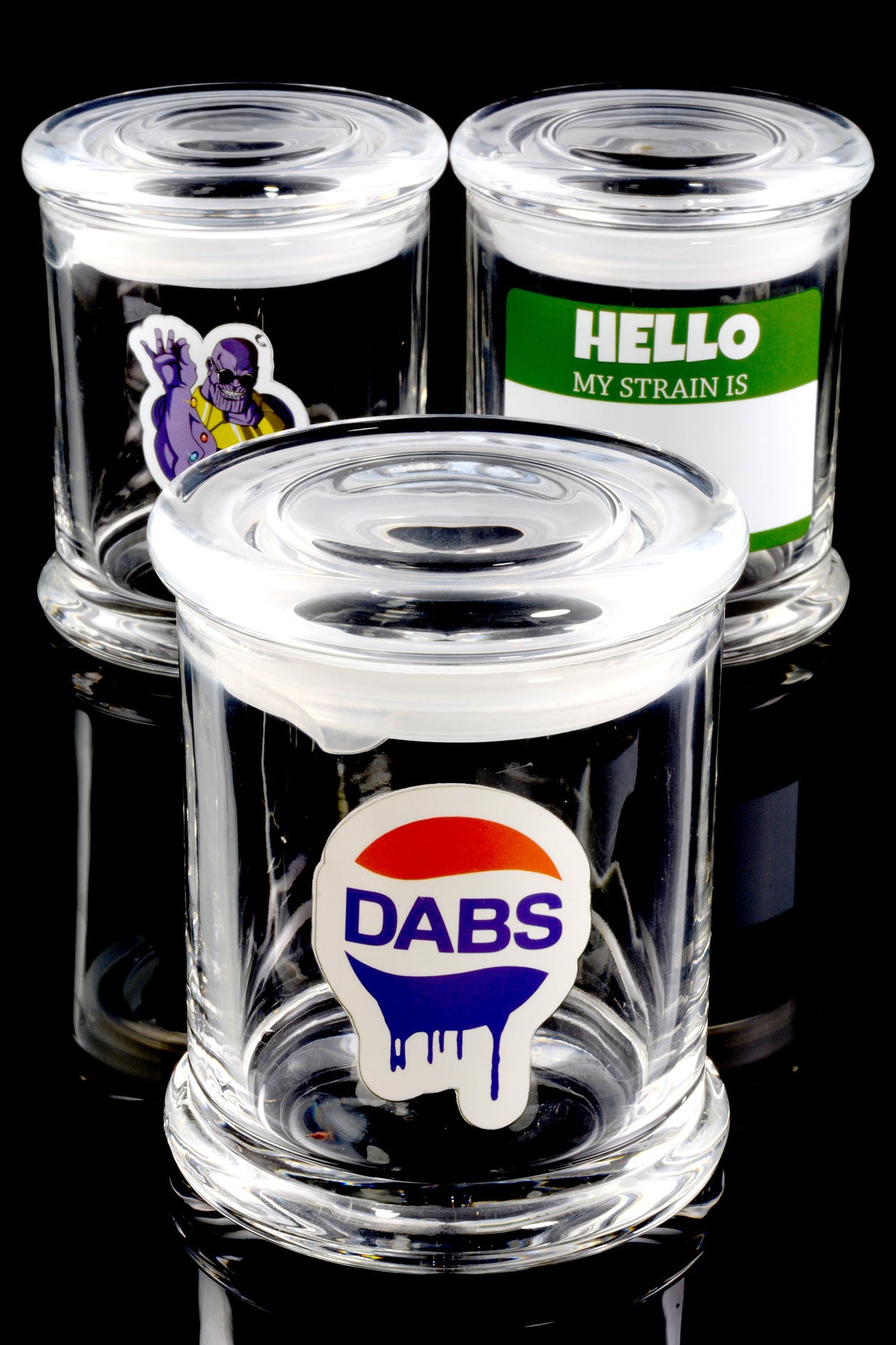 Large Glass Stash Jar – Decal Lidless Seal – 3.75″ - Assorted Colors