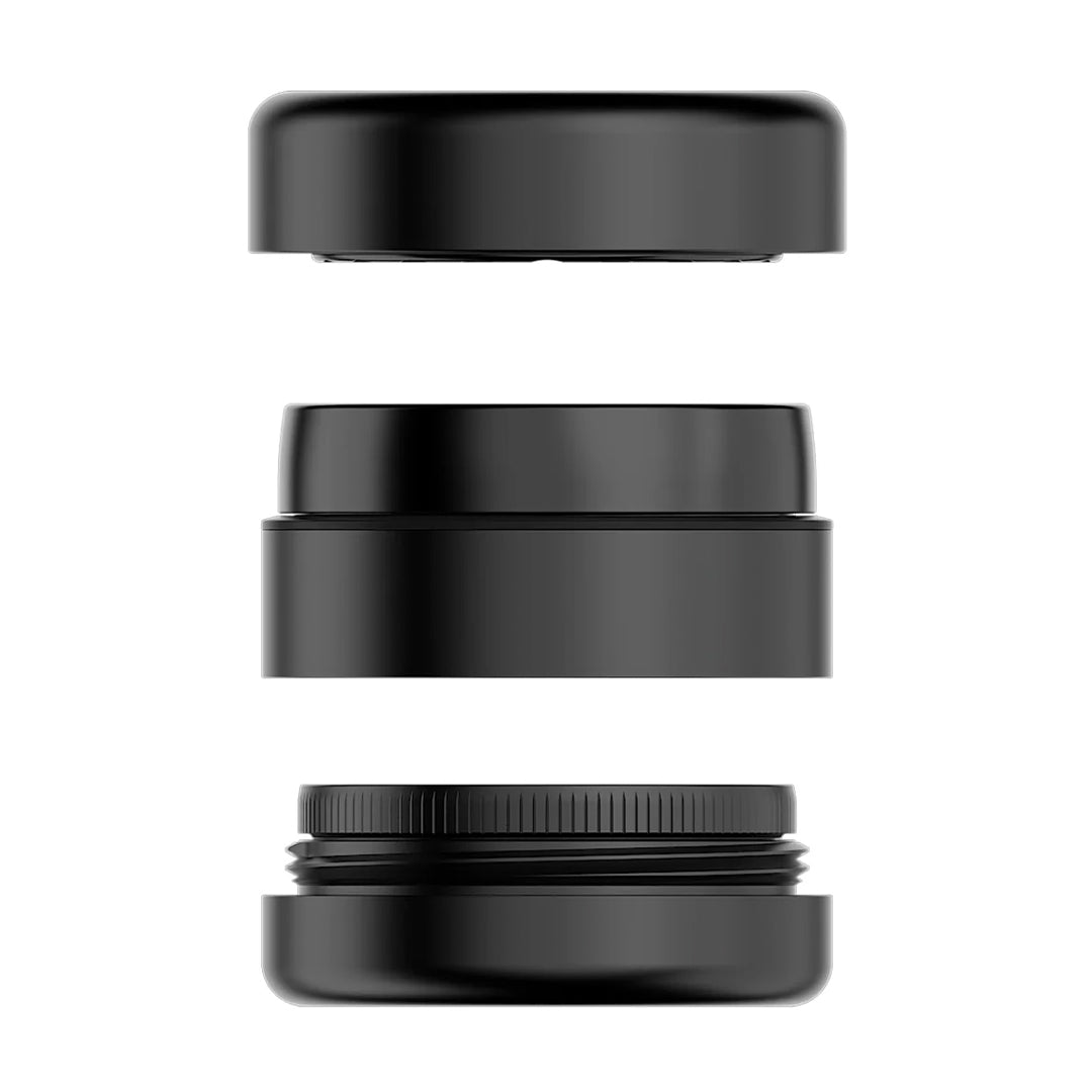 Flower Mill 2.5" Premium Grinder in Black - Disassembled View Showing All Parts