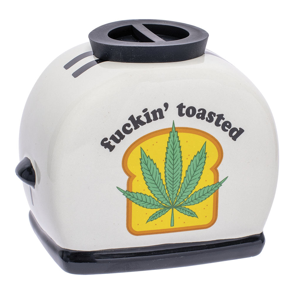 Fujima Ceramic Stash Jar with 'Fuckin' Toasted' design, 4.5" - Front View on White Background