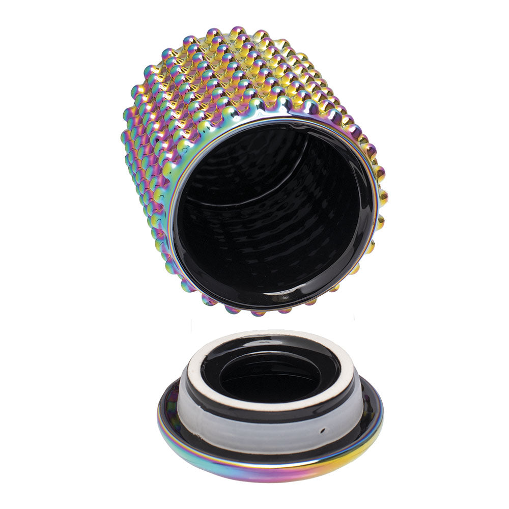 Fujima Spectrum Dotted Ceramic Stash Jar - 4" Open View with Lid Off