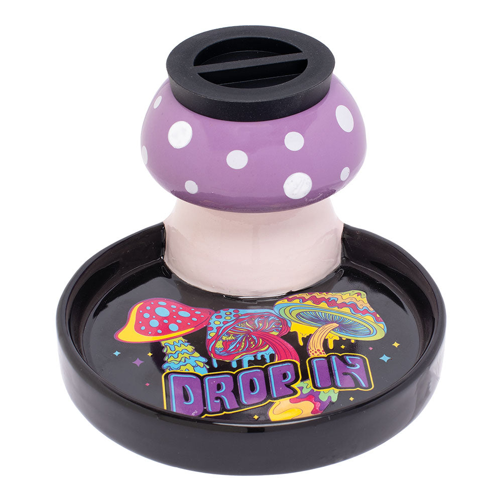 Fujima Drop In Mushroom StashTray - Ceramic Handpipe - Front View with Psychedelic Design