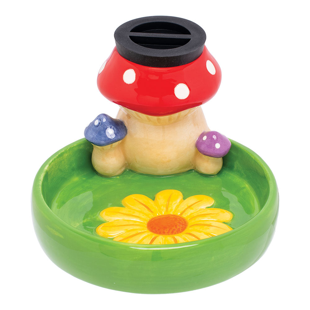 Fujima Mushroom & Flowers Ceramic StashTray - 5.75" with Colorful Design