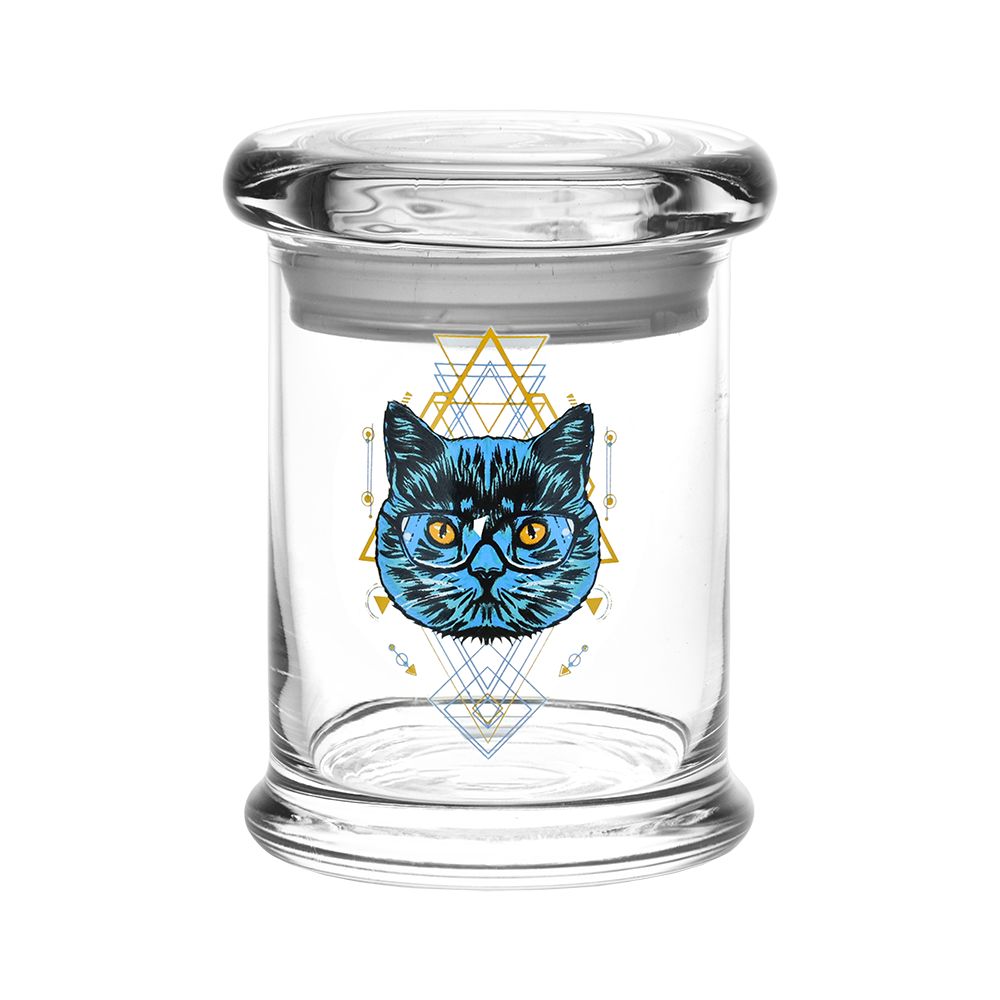 Pulsar 420 Jars Pop Top Medium 1/3 Ounce with Sacred Cat Design - Front View
