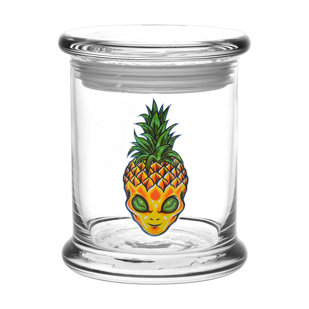 Pulsar 420 Jars Pop Top Large 1/2 Ounce with Pinealien Design - Front View