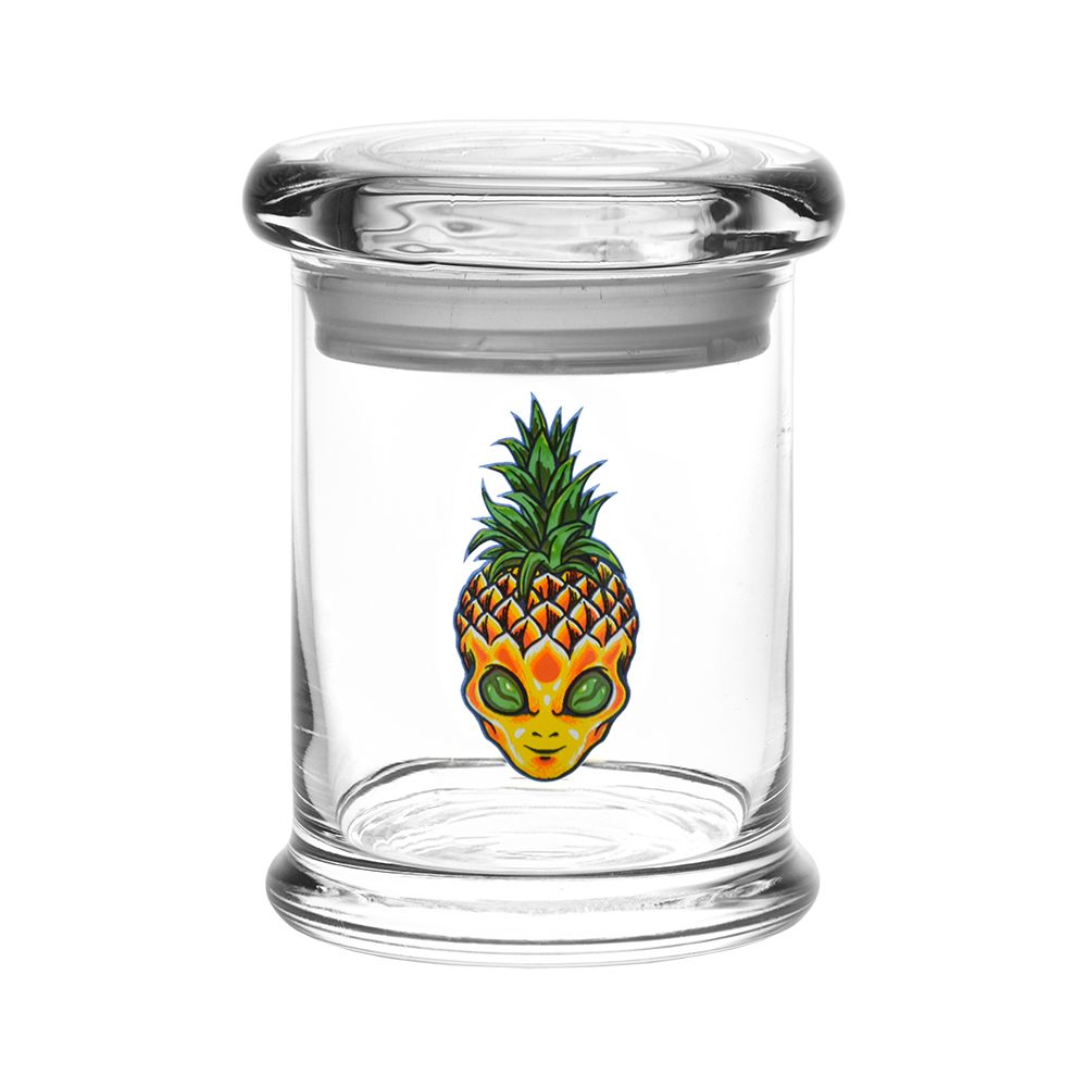 Pulsar 420 Jars Pop Top Medium 1/3 Ounce with Pinealien Design - Front View