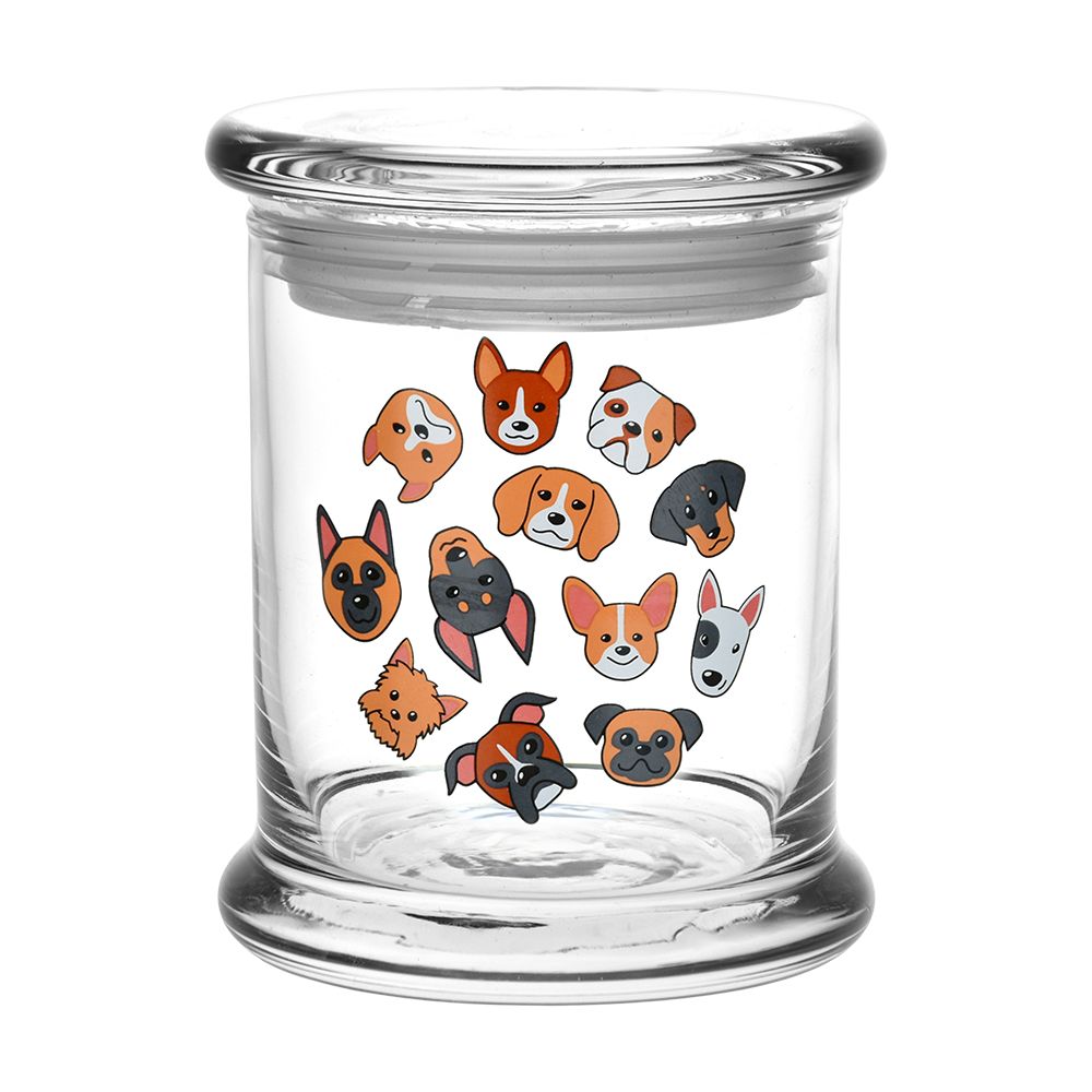 Pulsar 420 Jars Pop Top Large - Woof Pack Design with Various Dog Faces - Front View