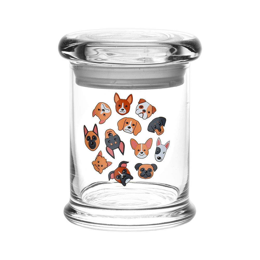 Pulsar 420 Jars Pop Top Medium 1/3 Ounce with Woof Pack Dog Designs - Front View