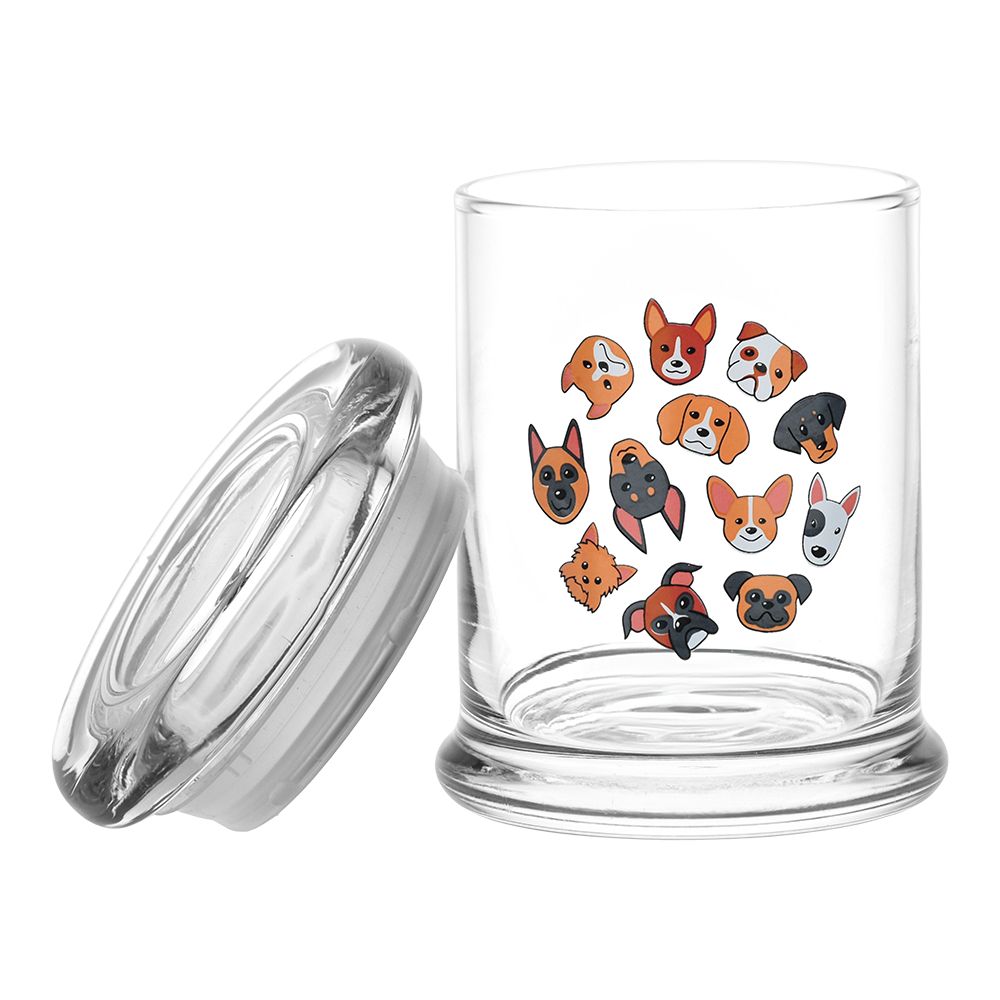 Pulsar 420 Jars Pop Top Woof Pack with colorful dog illustrations, front view with open lid